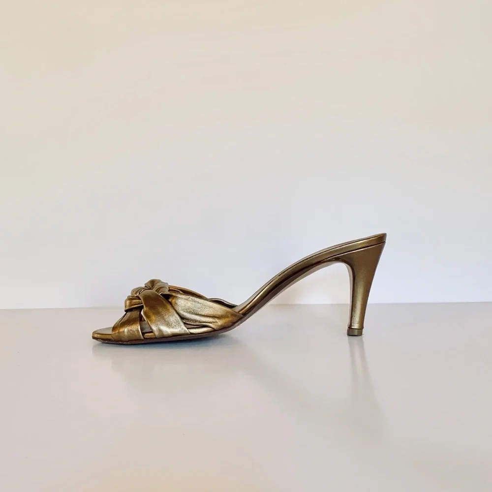 Salvatore Ferragamo Metallic Gold Knot Mule Heels